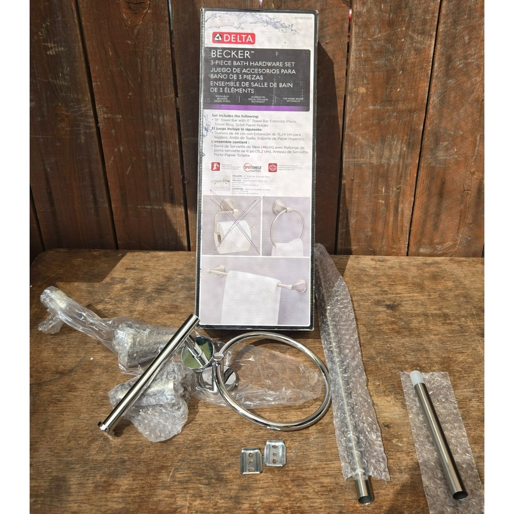 Delta Becker BCK18-DN BCK46-DN Bathroom Brushed Nickel Towel Bar + Ring